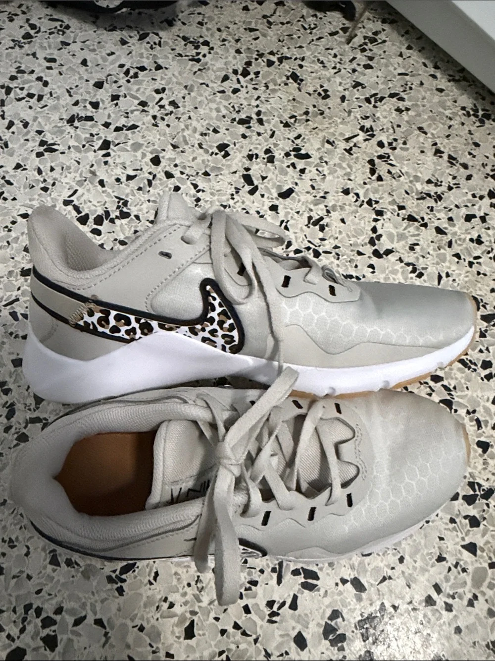 Nike Women’s Beige Sneakers with Leopard Swoosh